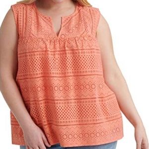 SALE 2/25, 3/30, 4/35 Lucky Brand Women's Plus-Size Coral Eyelet Lined Top sz 3X